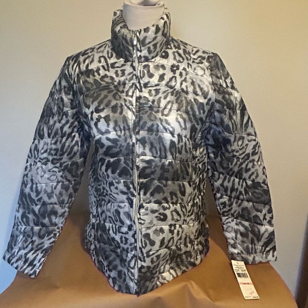 NWT Alfred Dunner Lightweight Puffer Leopard Animal Print Jacket Size 10